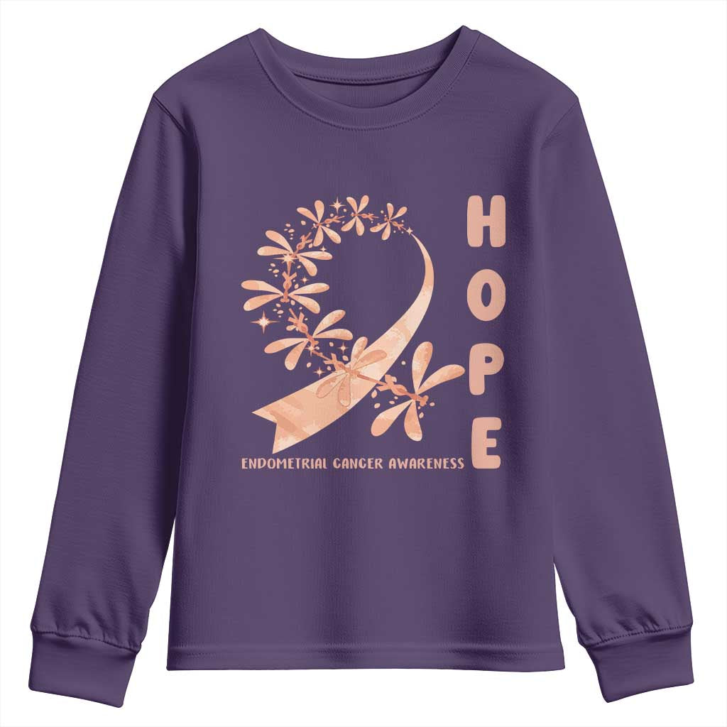 Peach Dragonfly Endometrial Cancer Youth Sweatshirt Hope And Strength