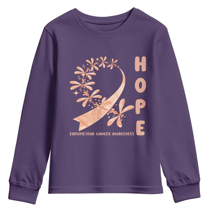 Peach Dragonfly Endometrial Cancer Youth Sweatshirt Hope And Strength
