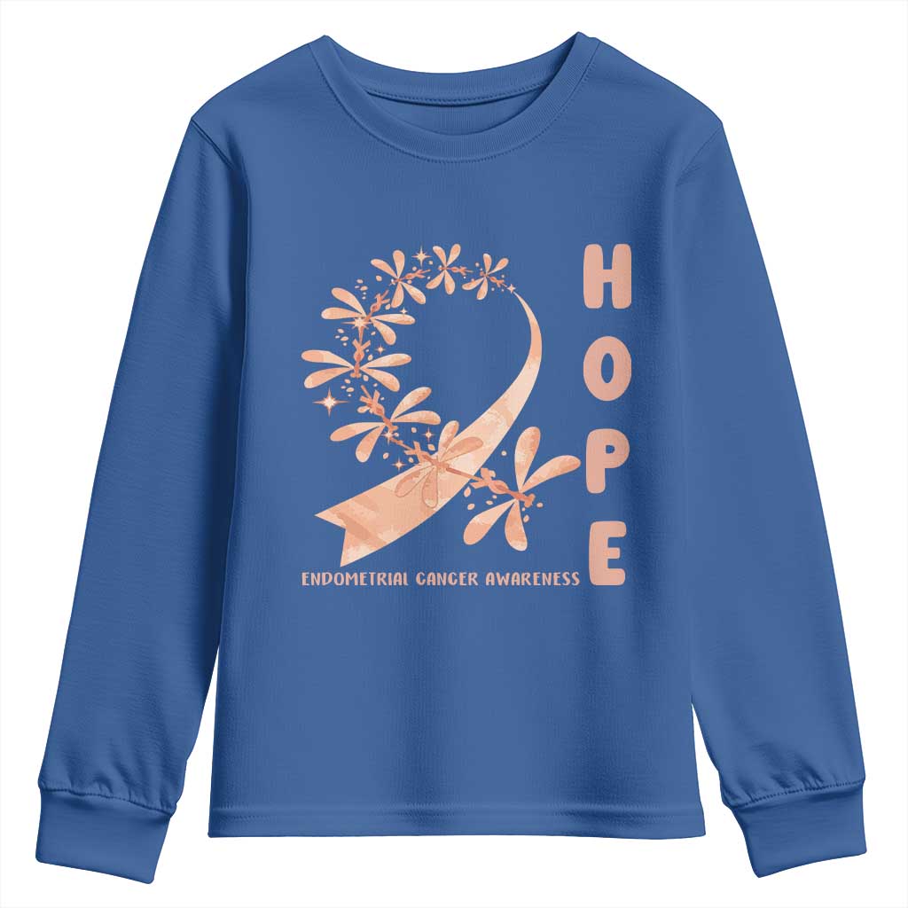 Peach Dragonfly Endometrial Cancer Youth Sweatshirt Hope And Strength