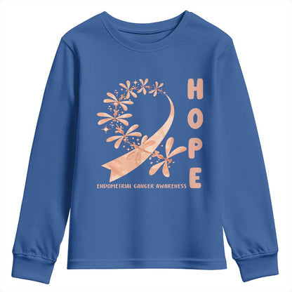 Peach Dragonfly Endometrial Cancer Youth Sweatshirt Hope And Strength