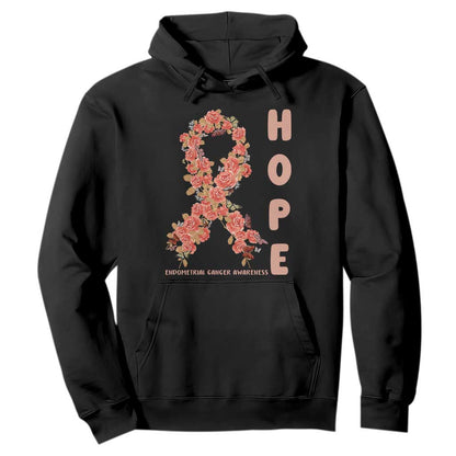 Endometrial Cancer Floral Ribbon Hoodie Hope Peach Ribbon Warrior