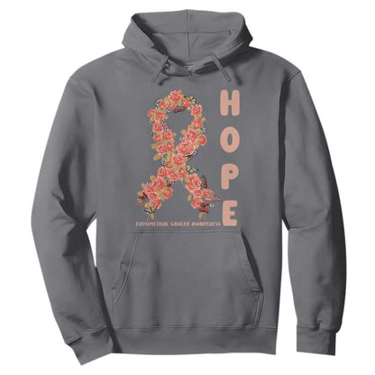 Endometrial Cancer Floral Ribbon Hoodie Hope Peach Ribbon Warrior