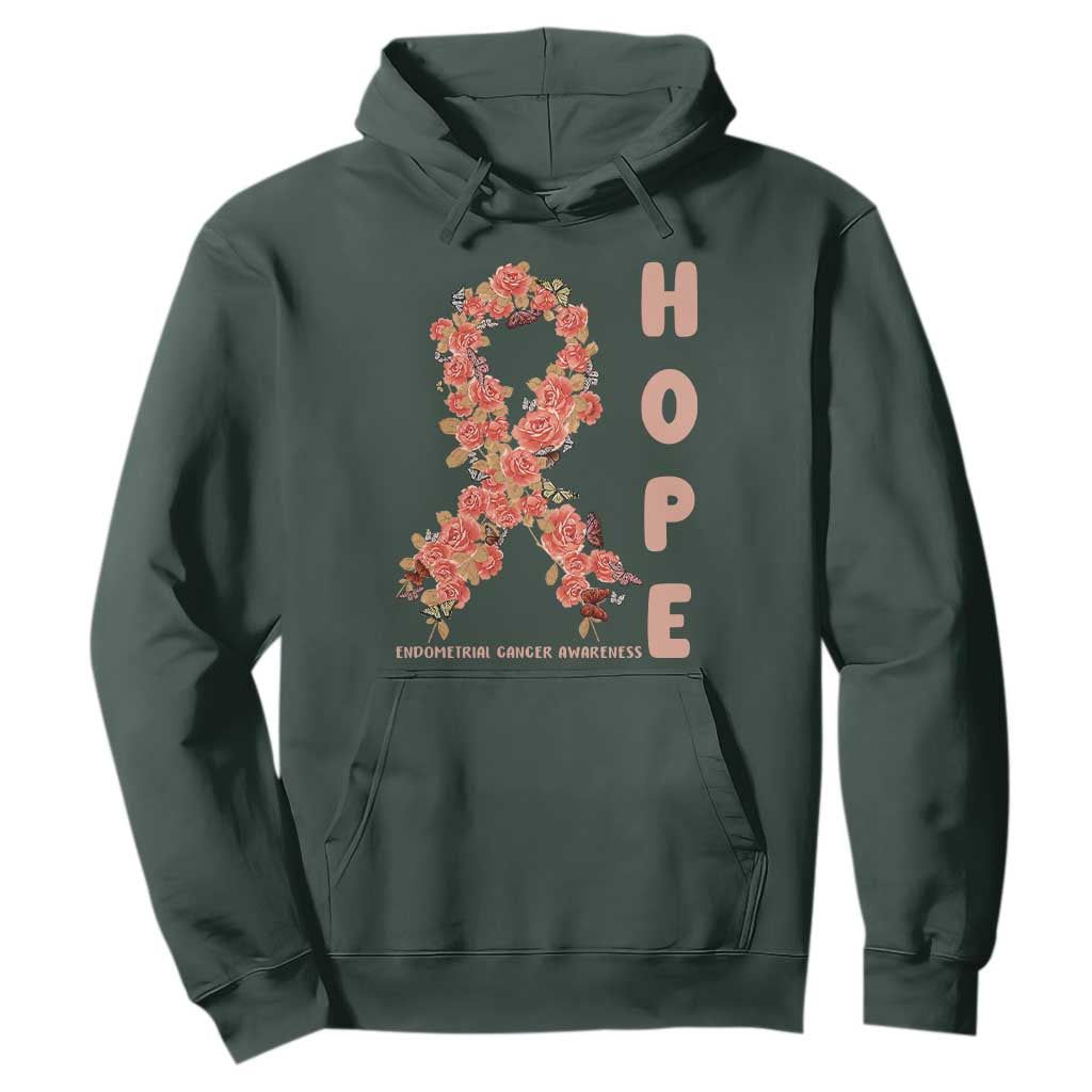 Endometrial Cancer Floral Ribbon Hoodie Hope Peach Ribbon Warrior