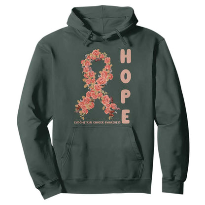Endometrial Cancer Floral Ribbon Hoodie Hope Peach Ribbon Warrior