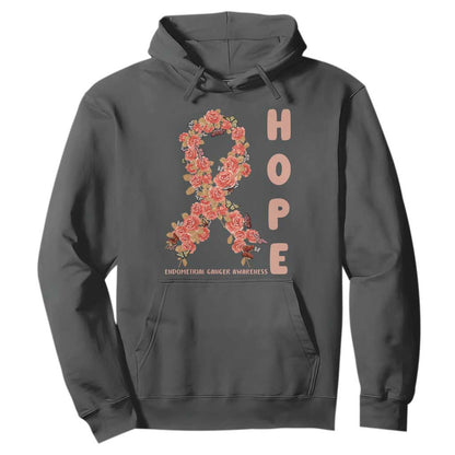 Endometrial Cancer Floral Ribbon Hoodie Hope Peach Ribbon Warrior