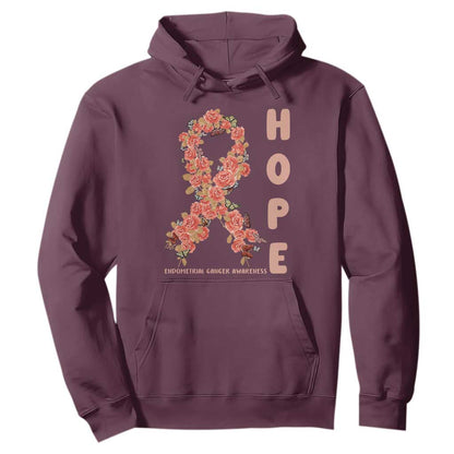 Endometrial Cancer Floral Ribbon Hoodie Hope Peach Ribbon Warrior