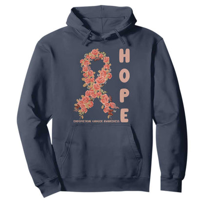 Endometrial Cancer Floral Ribbon Hoodie Hope Peach Ribbon Warrior
