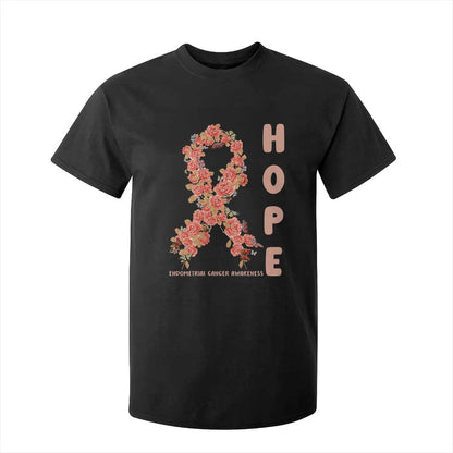 Endometrial Cancer Floral Ribbon T Shirt For Kid Hope Peach Ribbon Warrior