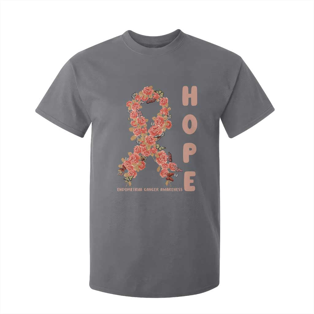 Endometrial Cancer Floral Ribbon T Shirt For Kid Hope Peach Ribbon Warrior