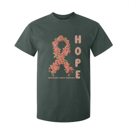 Endometrial Cancer Floral Ribbon T Shirt For Kid Hope Peach Ribbon Warrior
