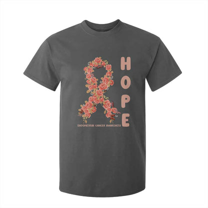 Endometrial Cancer Floral Ribbon T Shirt For Kid Hope Peach Ribbon Warrior