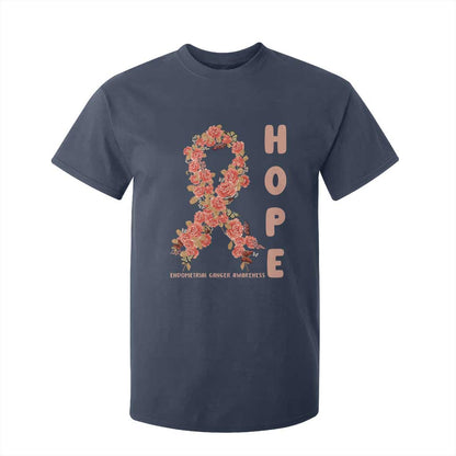 Endometrial Cancer Floral Ribbon T Shirt For Kid Hope Peach Ribbon Warrior