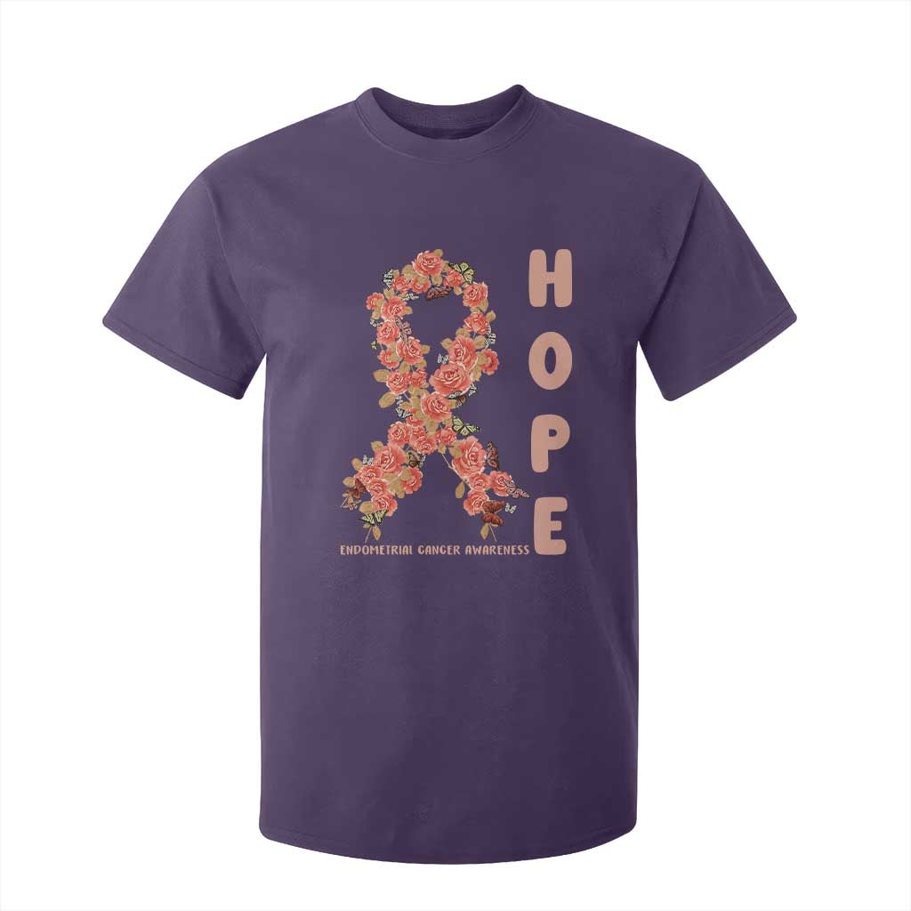 Endometrial Cancer Floral Ribbon T Shirt For Kid Hope Peach Ribbon Warrior