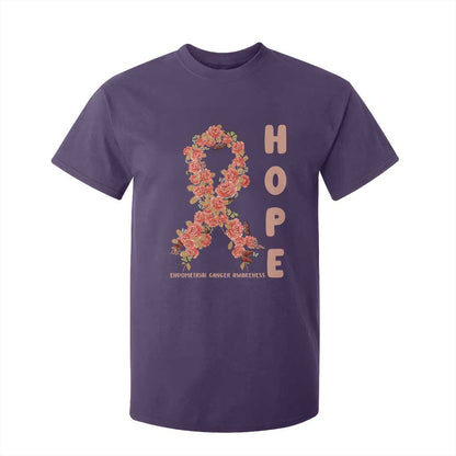 Endometrial Cancer Floral Ribbon T Shirt For Kid Hope Peach Ribbon Warrior