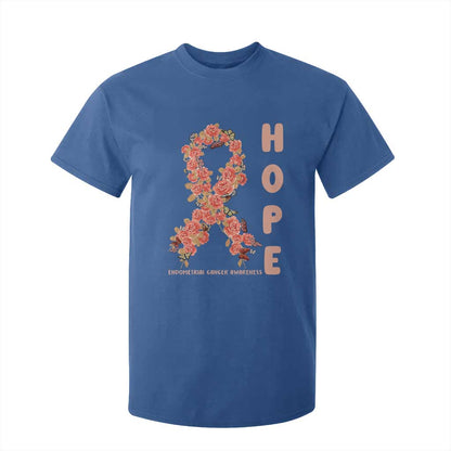 Endometrial Cancer Floral Ribbon T Shirt For Kid Hope Peach Ribbon Warrior