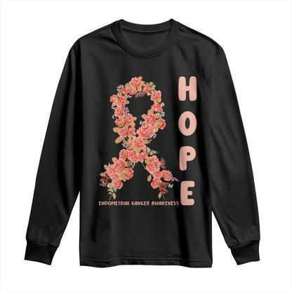 Endometrial Cancer Floral Ribbon Long Sleeve Shirt Hope Peach Ribbon Warrior