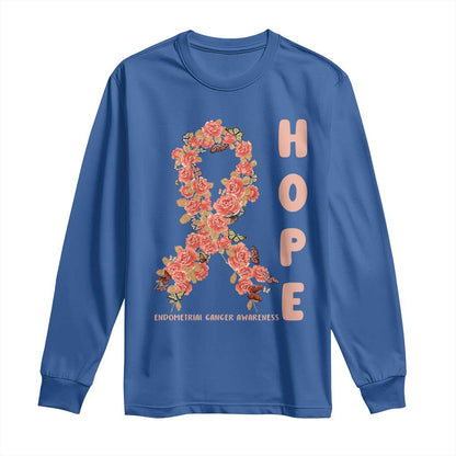 Endometrial Cancer Floral Ribbon Long Sleeve Shirt Hope Peach Ribbon Warrior