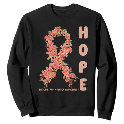 Endometrial Cancer Floral Ribbon Sweatshirt Hope Peach Ribbon Warrior