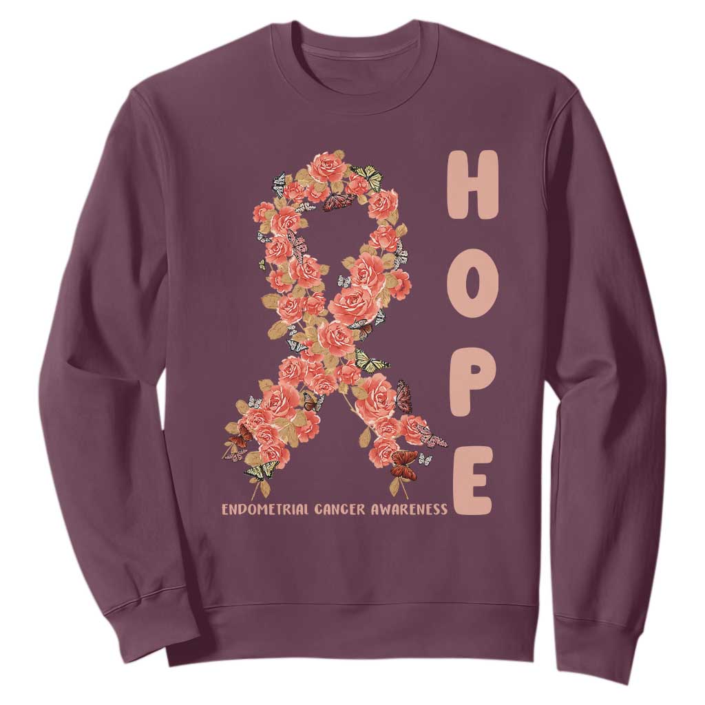 Endometrial Cancer Floral Ribbon Sweatshirt Hope Peach Ribbon Warrior