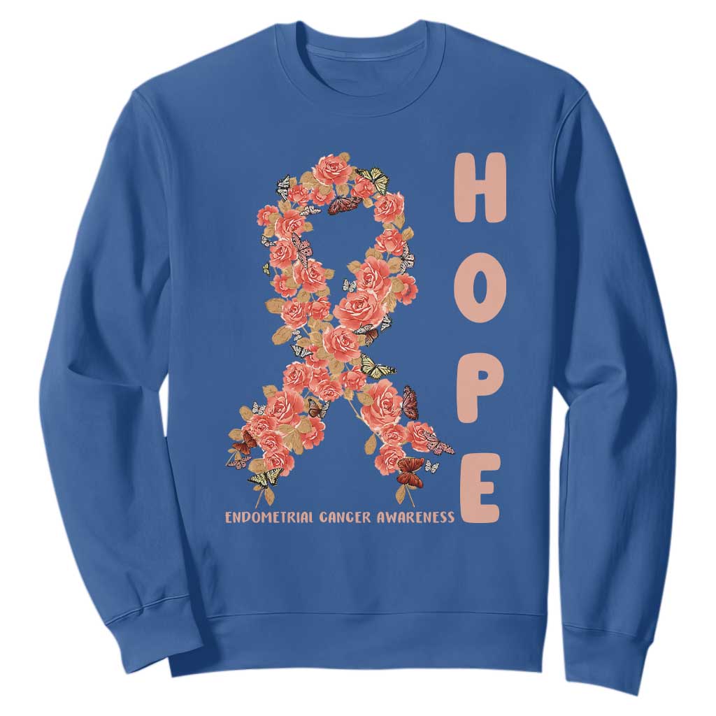 Endometrial Cancer Floral Ribbon Sweatshirt Hope Peach Ribbon Warrior