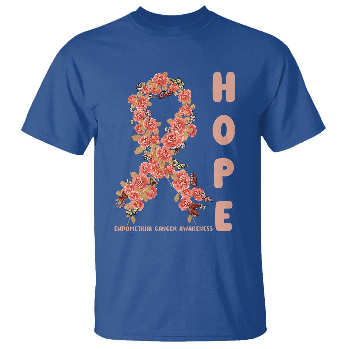 Endometrial Cancer Floral Ribbon T Shirt Hope Peach Ribbon Warrior