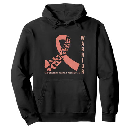 Endometrial Cancer Warrior Fighter Butterfly Hoodie Peach Ribbon Hope
