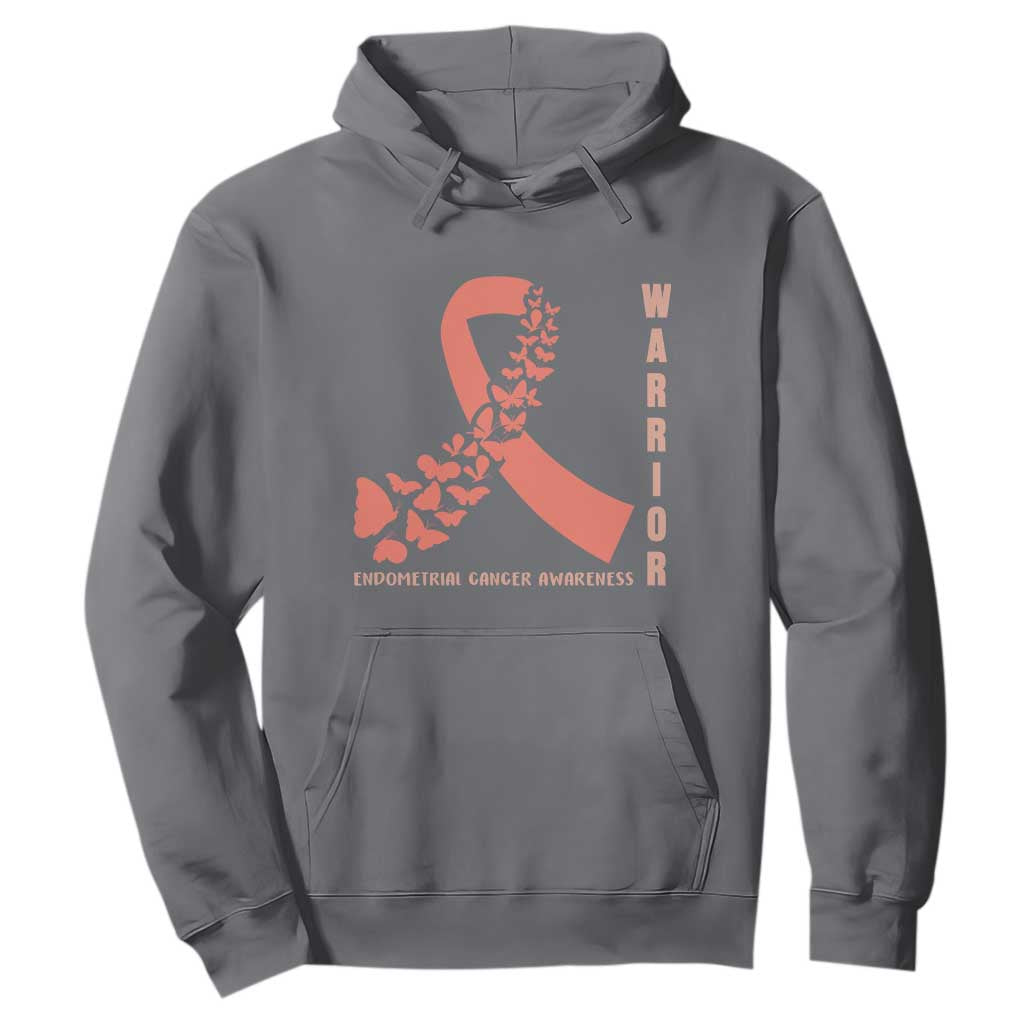 Endometrial Cancer Warrior Fighter Butterfly Hoodie Peach Ribbon Hope