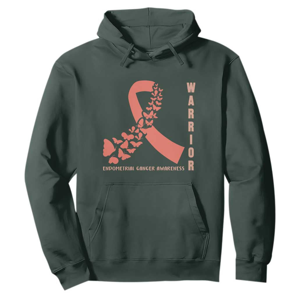 Endometrial Cancer Warrior Fighter Butterfly Hoodie Peach Ribbon Hope