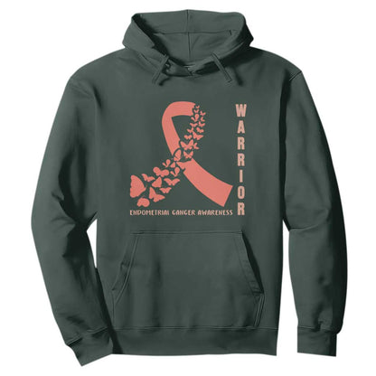 Endometrial Cancer Warrior Fighter Butterfly Hoodie Peach Ribbon Hope