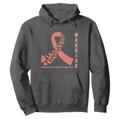 Endometrial Cancer Warrior Fighter Butterfly Hoodie Peach Ribbon Hope