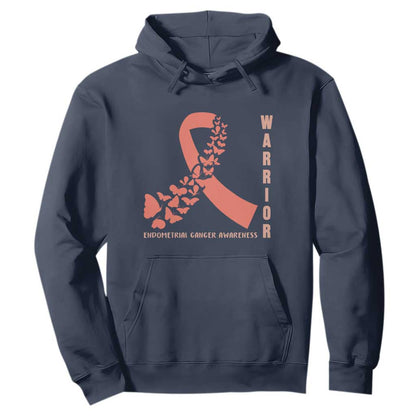 Endometrial Cancer Warrior Fighter Butterfly Hoodie Peach Ribbon Hope