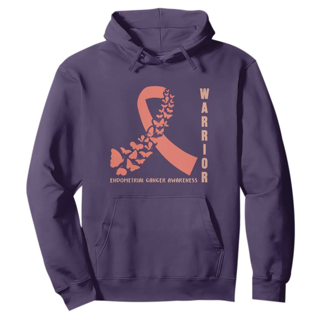 Endometrial Cancer Warrior Fighter Butterfly Hoodie Peach Ribbon Hope