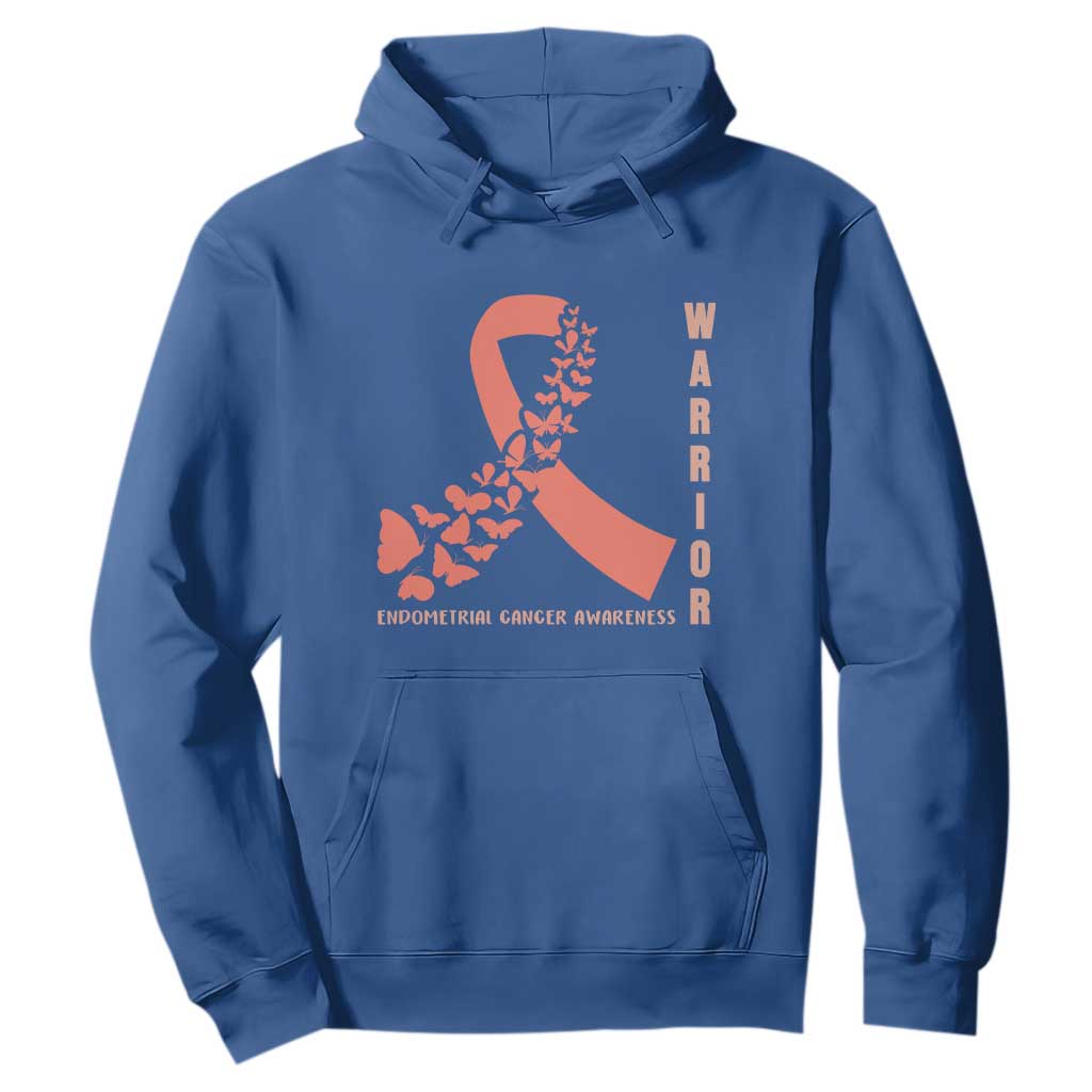 Endometrial Cancer Warrior Fighter Butterfly Hoodie Peach Ribbon Hope