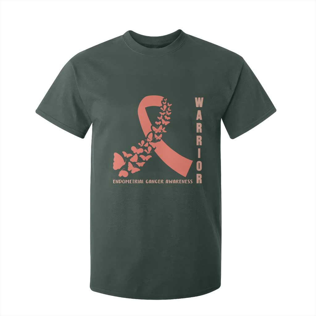 Endometrial Cancer Warrior Fighter Butterfly T Shirt For Kid Peach Ribbon Hope