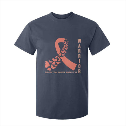 Endometrial Cancer Warrior Fighter Butterfly T Shirt For Kid Peach Ribbon Hope