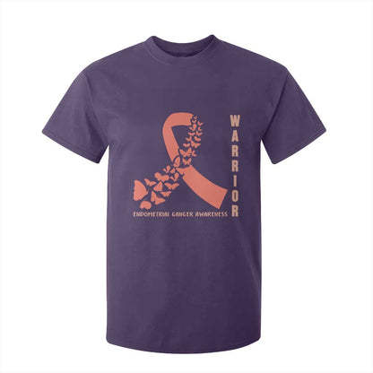 Endometrial Cancer Warrior Fighter Butterfly T Shirt For Kid Peach Ribbon Hope