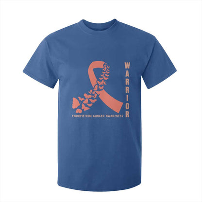 Endometrial Cancer Warrior Fighter Butterfly T Shirt For Kid Peach Ribbon Hope