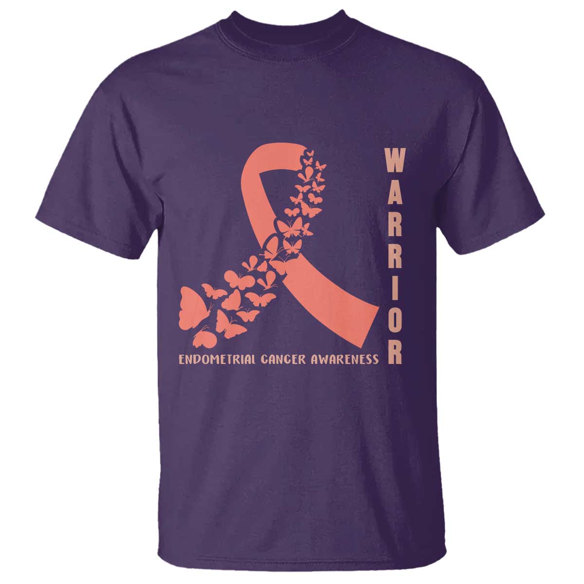 Endometrial Cancer Warrior Fighter Butterfly T Shirt Peach Ribbon Hope