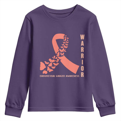 Endometrial Cancer Warrior Fighter Butterfly Youth Sweatshirt Peach Ribbon Hope