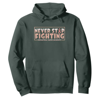 Endometrial Cancer Fighter Hoodie Never Stop Fighting Peach Ribbon