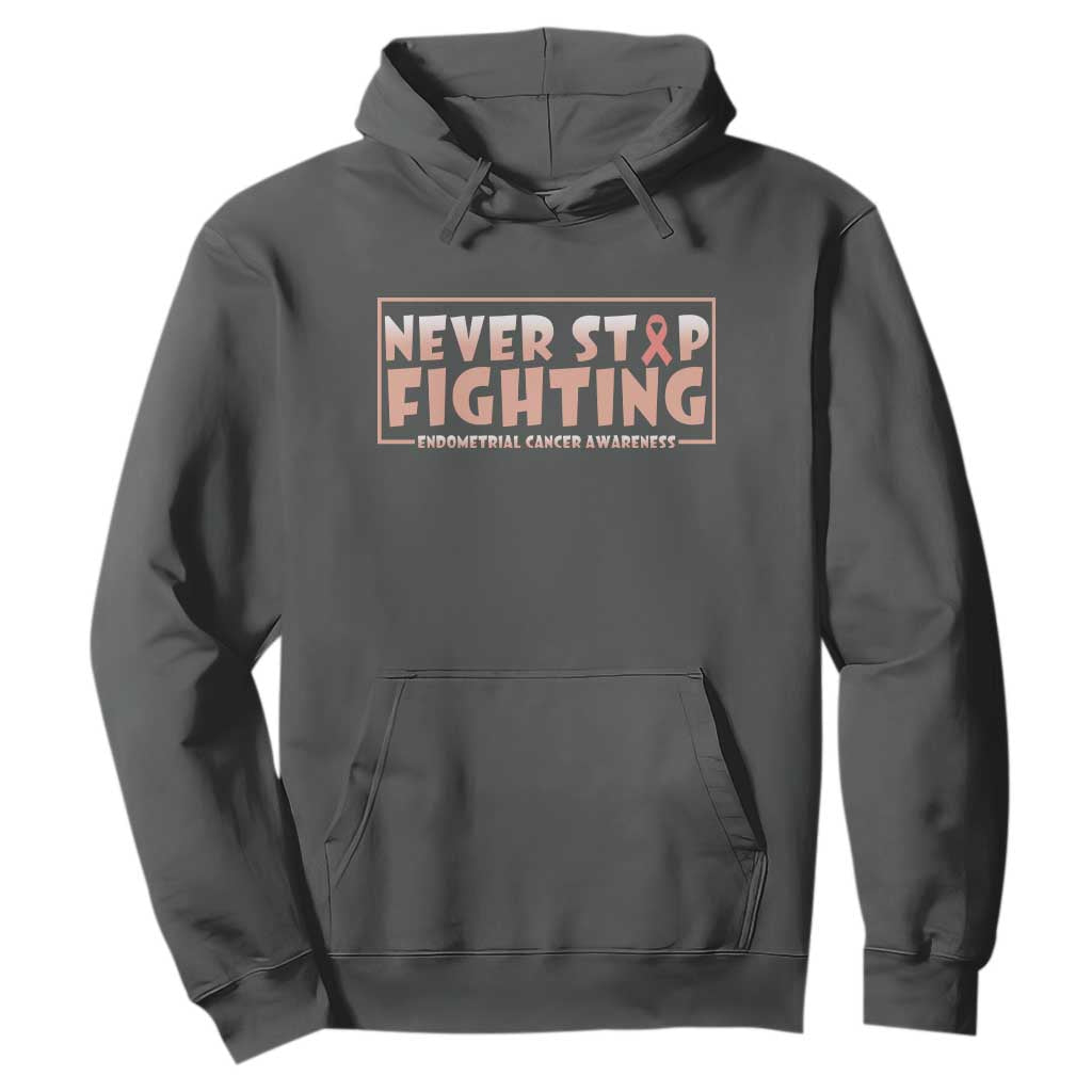 Endometrial Cancer Fighter Hoodie Never Stop Fighting Peach Ribbon