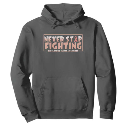 Endometrial Cancer Fighter Hoodie Never Stop Fighting Peach Ribbon