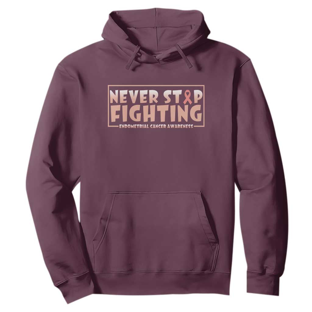Endometrial Cancer Fighter Hoodie Never Stop Fighting Peach Ribbon