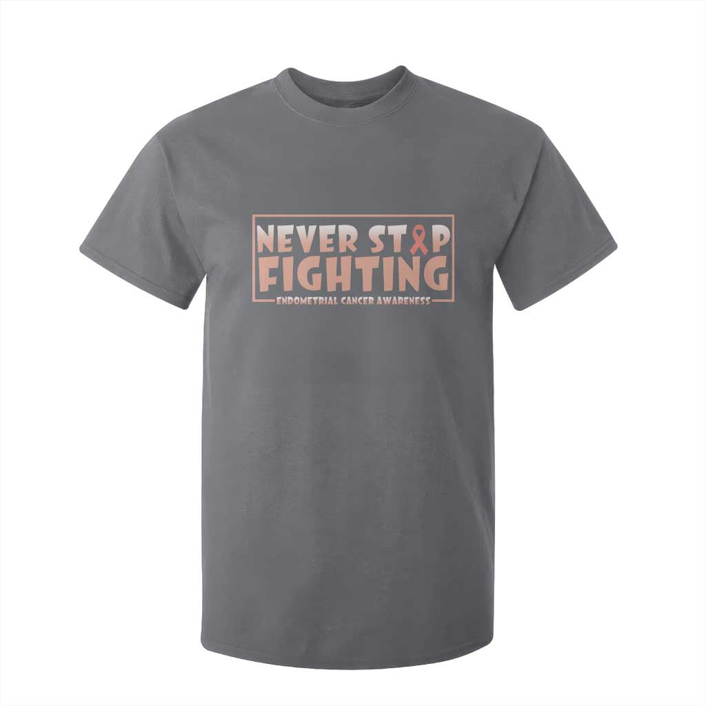 Endometrial Cancer Fighter T Shirt For Kid Never Stop Fighting Peach Ribbon