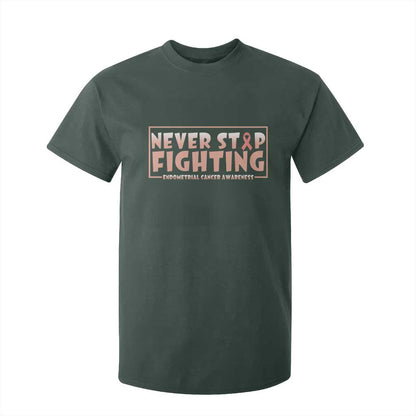 Endometrial Cancer Fighter T Shirt For Kid Never Stop Fighting Peach Ribbon