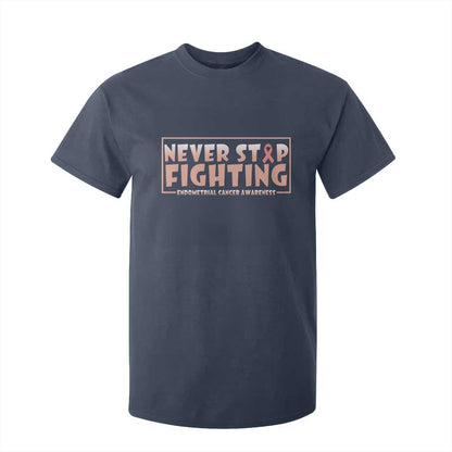 Endometrial Cancer Fighter T Shirt For Kid Never Stop Fighting Peach Ribbon
