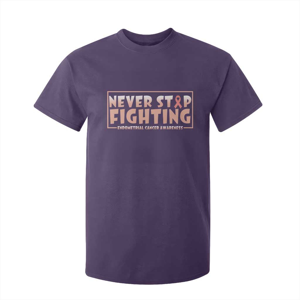 Endometrial Cancer Fighter T Shirt For Kid Never Stop Fighting Peach Ribbon