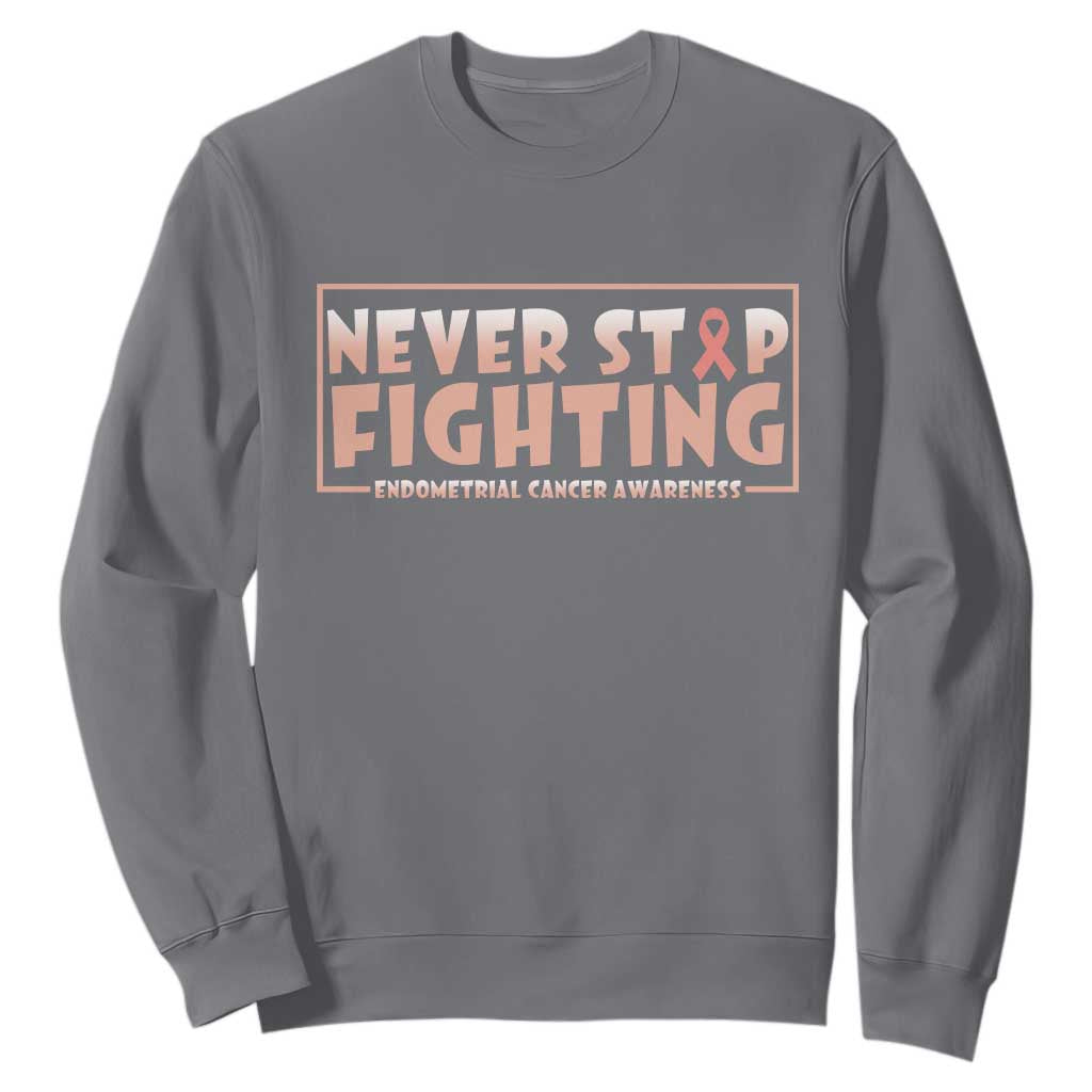 Endometrial Cancer Fighter Sweatshirt Never Stop Fighting Peach Ribbon