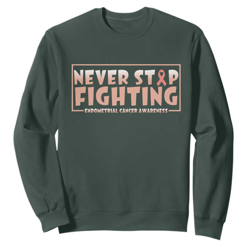 Endometrial Cancer Fighter Sweatshirt Never Stop Fighting Peach Ribbon