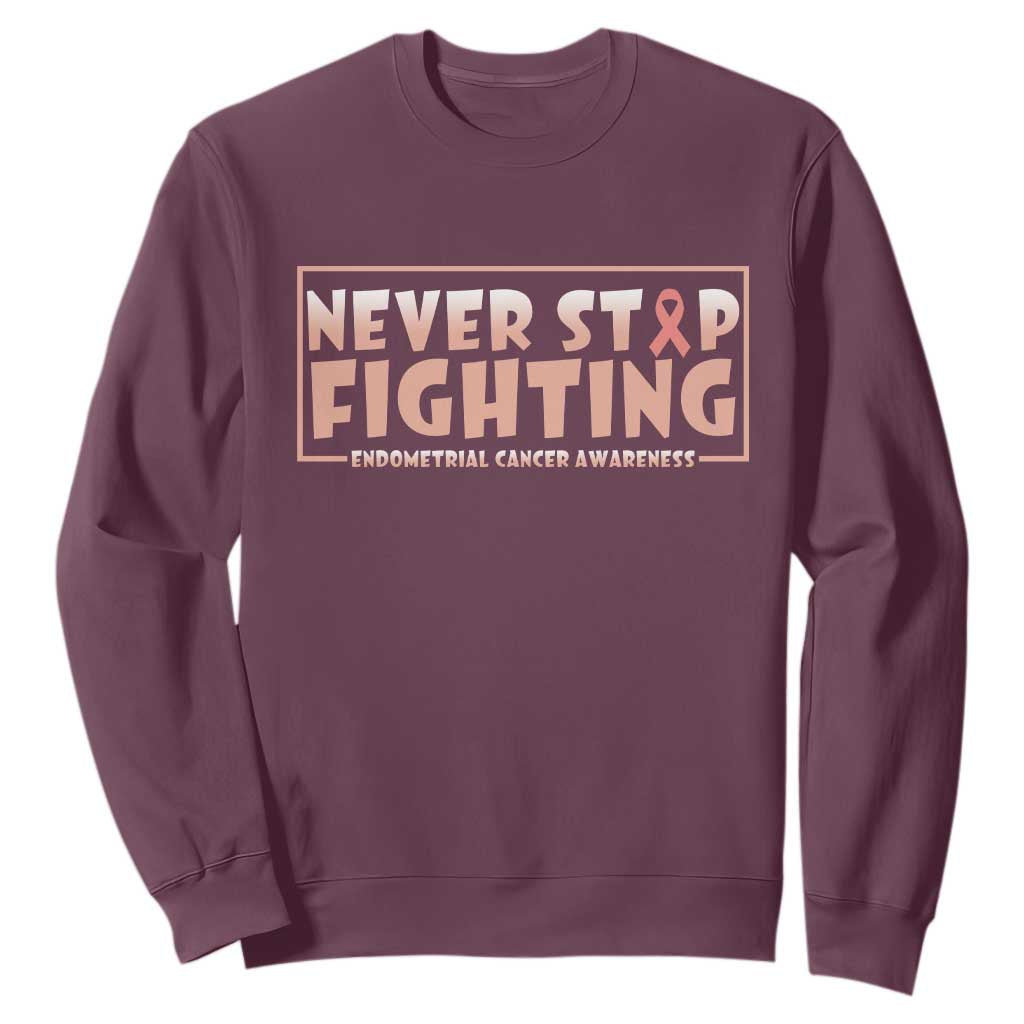 Endometrial Cancer Fighter Sweatshirt Never Stop Fighting Peach Ribbon